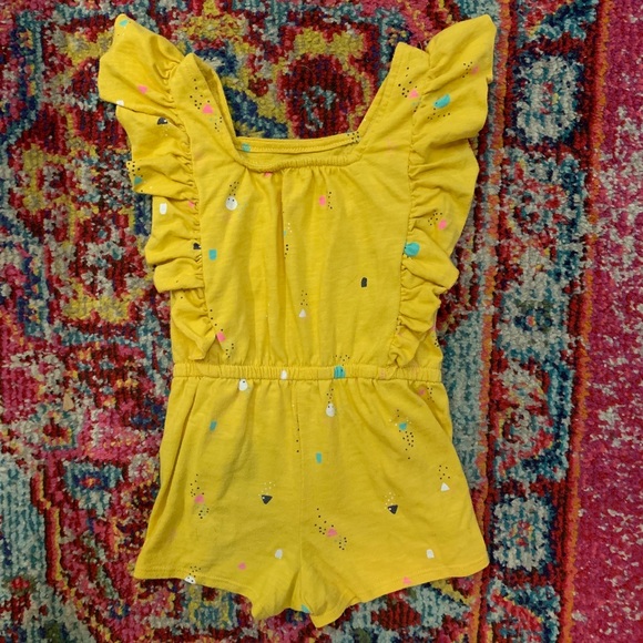 2T Cat & Jack Yellow Ruffle Romper - Picture 3 of 6